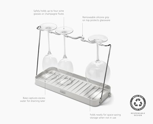 Joseph Joseph DrySmart Folding Stemmed Wine Glass Drying Rack, Space-Saving Draining Board Organizer, Made from Recycled Plastic - style: Wine Glass