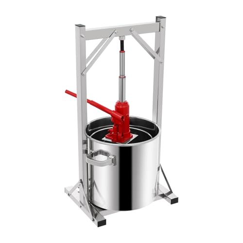 Fruit Wine Press,Stainless Steel Hydraulic Fruit Press Machine,Heavy-duty Cross-beam Stainless Steel Wine Maker with T-Handle for Outdoor, Kitchen (22L/5.81gal Silver) - color: 22L/5.81gal Silver