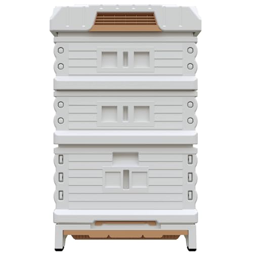Apimaye New Bundle Ergo Insulated Honey Maker & 2 Medium Beehive Set with Wood Frame and Premier Double Wax Coated Foundation (White Body Blue Entrance)