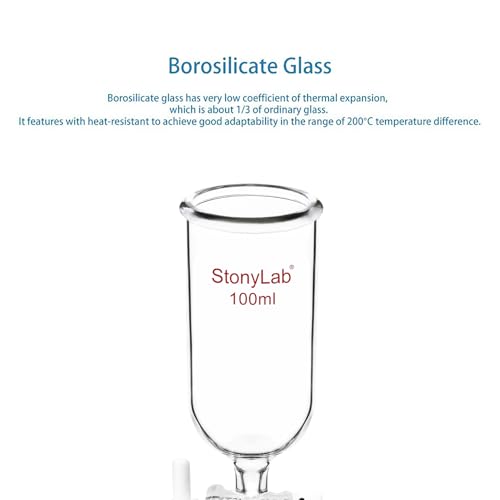 stonylab Dropping Funnel, Borosilicate Glass Burette Funnel with PTFE Stopcock for Laboratory and Home Use, 100 ml - size: 100 ml