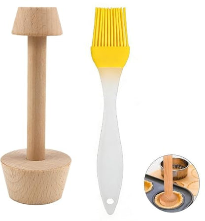 Wooden Tart Tamper Set Double-Side Egg Tarts Tamper Pastry Tools with Brush, DIY Cake Pastry Tool for Mini Egg Tart Cheesecakes Dessert Baking