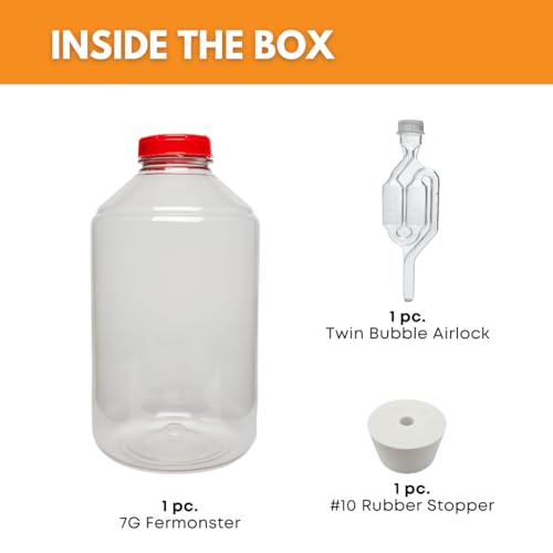 Vintage Shop - HOZQ8-1259 7 gal Fermonster Wide Mouth Carboy With #10 Drilled Stopper and Twin Bubble Airlock