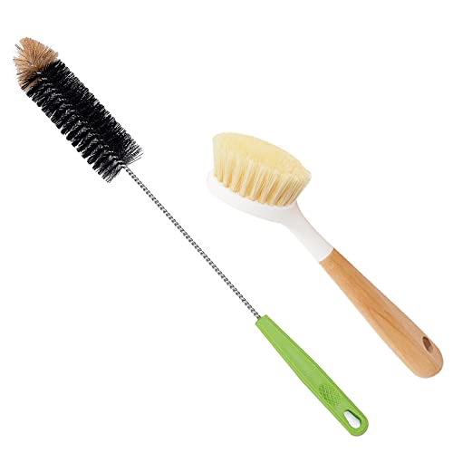 Long Bottle Brush, 17 in Bendable Cleaner Brushes for Cleaning Neck Beer Bottles, Wine, Baby Bottles, Water Bottles, Tumblers, Flask, Bird Feeder, Vase, Pipes and Brewing Supplies Black + Brown/2Pack - color: Black+brown - 2pcs