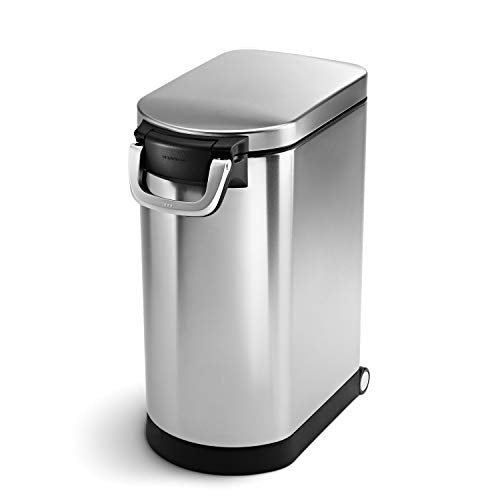 simplehuman Large Pet Food Storage Container, Holds 30-35 lb / 14-16 kg of Dry Dog Food, Cat Food, or Bird Seed, Airtight Lock-Tight Lid with Magnetic Scoop, BPA-Free, Brushed Stainless Steel - color: Brushed Stainless Steel, size: Large