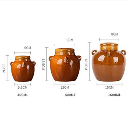 Traditional Rustic Ceramic Fermenter, 400ML Pickle Jar with Water Sealing Cap and Airlock Lid - size: 400ML