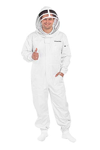 Varomorus Professional Beekeeping Suit Full Body 100% Cotton with Veil Hood (M) - size: Medium