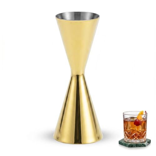 Gold Japanese Jigger 1oz/2oz Double Cocktail Measuring Jigger with Internal Markings (10ml/20ml, 30ml/45ml), Heavy Duty 18/8 Stainless Steel Mirror Finish Bar Tool for Bartending - color: Gold