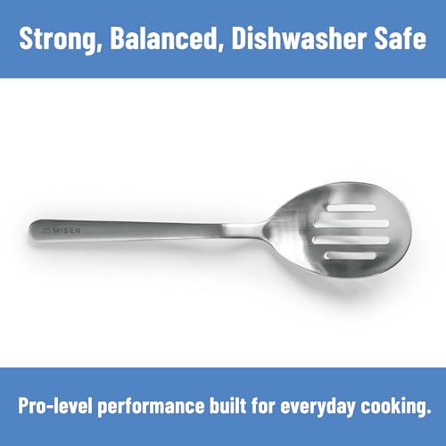 Misen Slotted Chef Spoon – Stainless Steel Draining and Serving Spoon for Pasta Vegetables Poached Eggs Fried Foods Meatballs Braises and Everyday Cooking and Kitchen Prep - style: Slotted Spoon