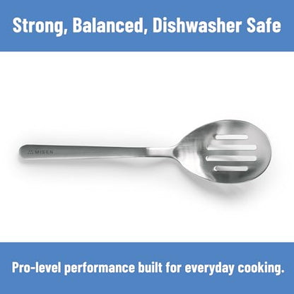 Misen Slotted Chef Spoon – Stainless Steel Draining and Serving Spoon for Pasta Vegetables Poached Eggs Fried Foods Meatballs Braises and Everyday Cooking and Kitchen Prep - style: Slotted Spoon