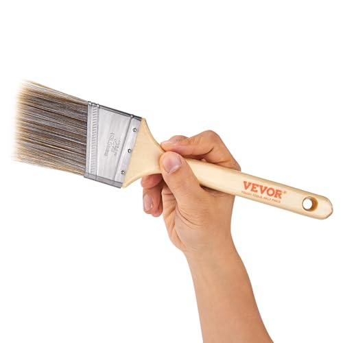 VEVOR Paint Brushes, 12 Piece Angle Paint Brush, Treated Wood Handle, Paint Brush Set for All Latex and Oil Paints & Stains, Wood Stain Brushes for Cabinets, Walls, Fences, Interior & Exterior Use - size: 12 PCS, style: Paint Brush