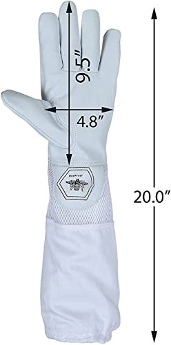 Beekeeping Gloves Ventilated Goatskin Leather with Long Canvas Sleeve – Sting Resistant Protective Bee Keeper Gloves for Comfort & Grip (BP-122 White S) - size: S