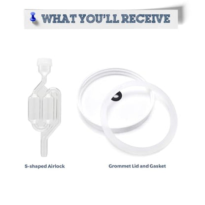 Airtight One Gallon Standard Fermentation Lid Gasket with Airlock - Turns Gallon Jar Into A Fermenter - Hard Kombucha, Beer, Wine, Cider, (S-Airlock)