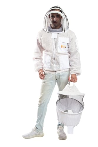 -- Beekeeping Fully Ventilated Jacket in Multi-Color with Round Veil (S, White with Two Veils) - color: White With Two Veils, size: Small