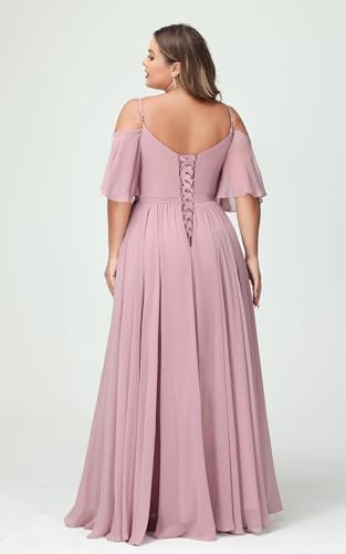 Plus Size V Neck Bridesmaid Dress with Pockets Flutter Sleeve Pleated Formal Evening Dresses ZU125 - color: Aqua Blue, size: 4
