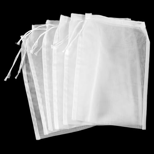 6 PCS White Nylon Straining Bag, Fine Mesh Brew Bags Homebrew Beer Reusable Hops Bag Wine Filters for Sediment Cider Dry Strainer Bags for Home Brewing and Wine Making Supplies (21×16 cm)