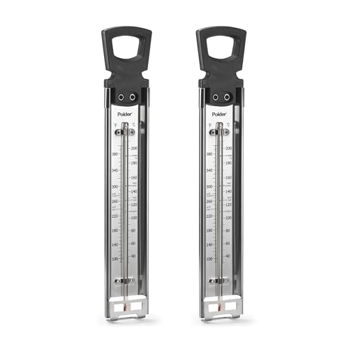 Polder Candy/Jelly/Deep Fry Thermometer, Stainless Steel, with Adjustable Sliding Pot Clip Attachment and Quick Reference Temperature Guide - color: Silver- Set of 2