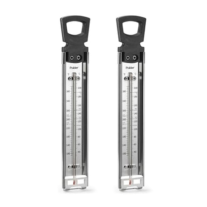 Polder Candy/Jelly/Deep Fry Thermometer, Stainless Steel, with Adjustable Sliding Pot Clip Attachment and Quick Reference Temperature Guide - color: Silver- Set of 2
