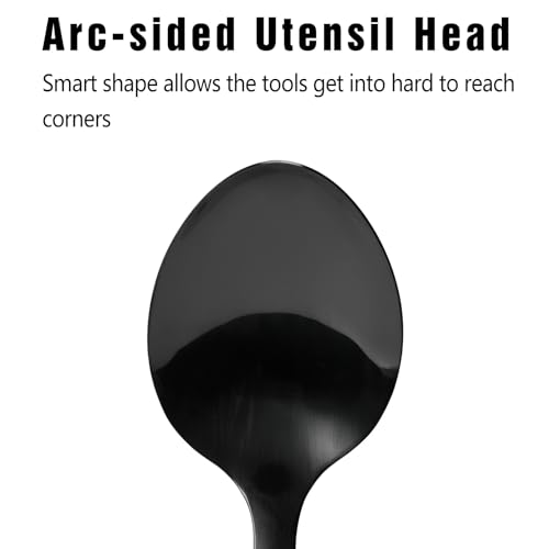 Black Stainless Steel Cooking Spoon, Solid Serving Spoon and Basting Spoon with Ergonomic Handle for Stirring, Mixing, Serving and Sauces, Dishwasher Safe - color: Z-Black Spoon