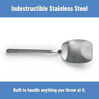 Misen Scraper Chef Spoon – Stainless Steel Cooking Spoon and Spatula Hybrid for Flipping Burgers Tossing Vegetables Scraping Pots Serving Casseroles and Everyday Kitchen Prep - style: Scraper Spoon