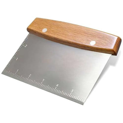 Professional Dough Cutter & Bench Scraper - Ultimate Dough Scraper Tool with Stainless Steel Blade & Wood Handle