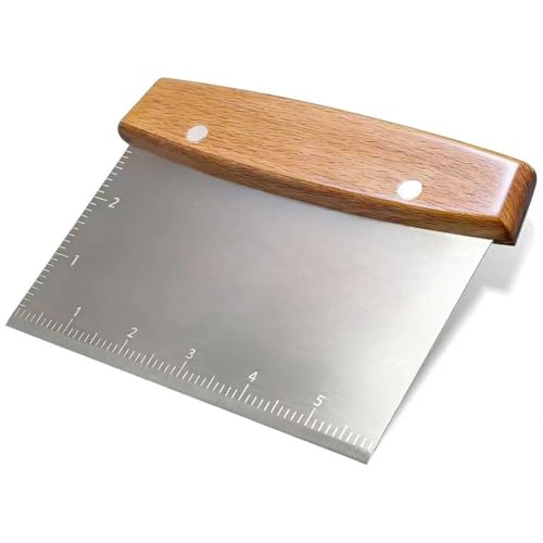 Professional Dough Cutter & Bench Scraper - Ultimate Dough Scraper Tool with Stainless Steel Blade & Wood Handle