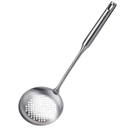 Slotted Spoon, Stainless Steel Strainer Metal Skimmer Spoon for Cooking, Long Handle Food Strainer, Kitchen Utensil Large Fryer Scoop with Holes for Draining Stirring Serving Frying - style: Slotted Spoon