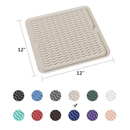 ZLR 4-in-1 Silicone Mat 12" x 12" / 305 x 306mm Square - Dish Drying Mat, Air Fryer Mat, Coffee Maker Pad & Heat Resistant Trivet (up to 450°F) - Non-Slip Food-Grade BPA-Free (Cassava White) - color: Cassava White, size: 12" x 12"