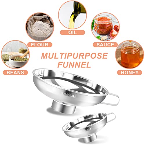 Anaeat Stainless Steel Canning Funnel with Handle for Wide and Regular Jars & Canning Jars, Wide-Mouth Funnels Excellent for Transferring Liquid and Dry Ingredients, Large Solids, Beans & Jams (5.5")
