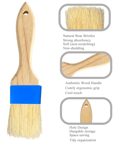 Natural Boar Bristle Pastry Brush,Heat Resistant Basting Brush for Cooking, BBQ, Baking, Food Grade Wooden Handle Oil Brush for Egg Wash, Butter,Marinade, Sauce, Dishwasher Safe(1",1.5",3PC)