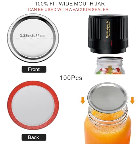 100Pcs Canning Lids Wide Mouth, Premium Mason Jar Lids for Ball, Kerr Jars - Food Grade Material, 100% Fit & Airtight for Wide Mouth Mason Jars (3.38inch/86mm) - size: 3.38inch/86mm