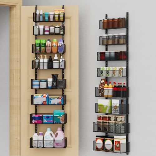 VyGrow Over The Door Organizer, 8-tier Metal Door Organizer Hanging with Adjustable Baskets, Behind The Door Storage for Bedroom Closet Bathroom Pantry Cabinet Kitchen, Black - color: Black, size: 8-tier