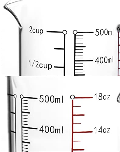 QWORK Glass Measuring Cup, 2 Pack 500ML (18 Oz, 2 Cup), High Borosilicate Glass Scale Cup with Handle and Durable Bamboo Lid, for Kitchen or Restaurant - size: 2 Pack