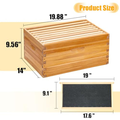 Honey Lake 8-Frame Beehive Complete Bee Hive Boxes Starter Kit Dipped in Beeswax Includes Beehive Frames and Waxed Foundations Sheets (1 Deep Brood Bee Box & 1 Medium Super Box)