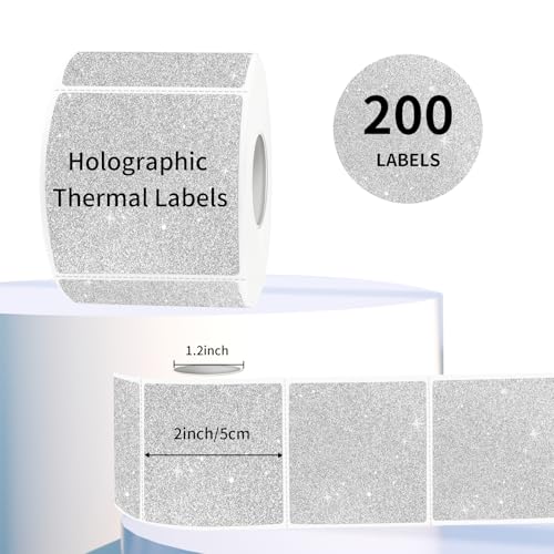 2" x 2" Square Thermal Labels Stickers, Holographic Glitter Thermal Stickers Labels, Waterproof Direct Thermals Label for Small Business, DIY Design- Silver - color: Holographic Silver, size: 2 X 2