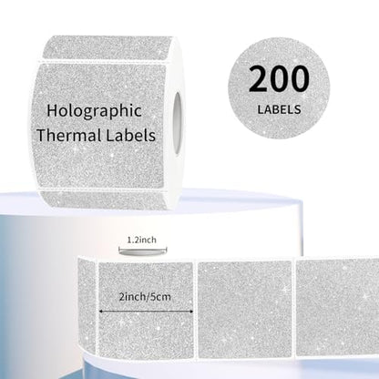 2" x 2" Square Thermal Labels Stickers, Holographic Glitter Thermal Stickers Labels, Waterproof Direct Thermals Label for Small Business, DIY Design- Silver - color: Holographic Silver, size: 2 X 2