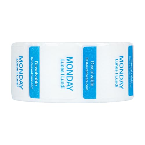 Restaurantware RW Smart 1 Inch x 1 Inch Food Rotation Labels 3500 Dissolvable Food Safety Labels - Premium Trilingual Paper Day Of The Week Labels For Food Storage Or Prep Weekly - style: 7-Day