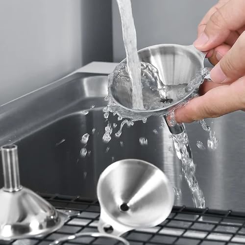 4 Pack Kitchen Funnels Set, Stainless Steel Wide Mouth Canning Funnel with Handles Fit for Wide and Regular Narrow Mouth Mason Jar n Flask Ease Transfer Liquid Serums, Jam, Oils, Spices, Powders