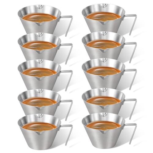 10Pcs Stainless Steel Espresso Cups, Double Spout Metal Espresso Measuring Cup with Handle, Dual Scale Espresso Shot Cup with V-Shaped Mouth, 3.4oz/100ml (Silver) - color: 11_ Silver 10pcs