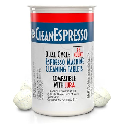 CleanEspresso - 25 Cleaning Tablets Designed For Jura Coffee Machines - 3.5g Dual Cycle Espresso Machine Cleaning Tablets for Jura Espresso Machines - Coffee Maker Cleaner