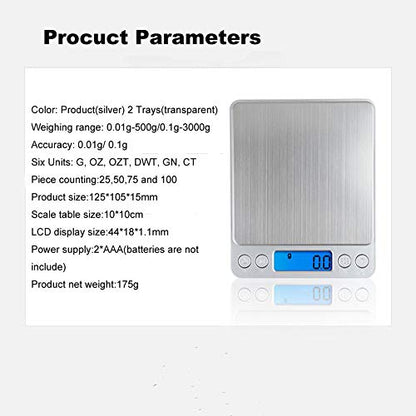 Digital Kitchen Scale,High Precision Stainless Steel Multifunction Food Scale Grams and Ounces Back-Lit LCD Display Small Pocket Jewelry Scales Auto Off,Tare,PCS,UNTS/Mode (3kg/0.1g) - size: 3kg/0.1g