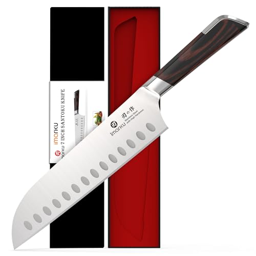 imarku Japanese Santoku Knife 7 Inch, Ultra Sharp Chef Knife, Professional Grade Powder High Carbon Steel Forged Kitchen Knife, PakkaWood Ergonomic Handle, Gifts for Women and Men - color: Classic Brown