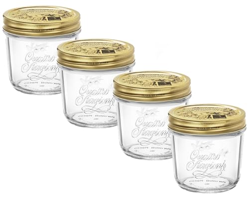 Bormioli Rocco Quattro Stagioni set of 4 Clear Airtight Mason Jars, 6.75 Oz. Made from BPA Free Durable Glass, Made In Italy. - size: 6.75 Oz.