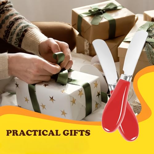 Butter Spreader Knife Set, 2-Pack Stainless Steel Cheese and Butter Knives with Ceramic Handle, Dishwasher Safe, for Soft & Hard Cheese, Jam, Cold Butter (red) - color: red
