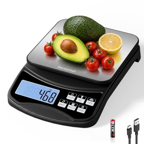 Food Scale, Digital Kitchen Scale with Large Panel, Weight Grams and Ounces for Baking Cooking and Meal Prep, 6 Units with Tare Function, 11lb 5kg/0.1g Batteries and USB Charging