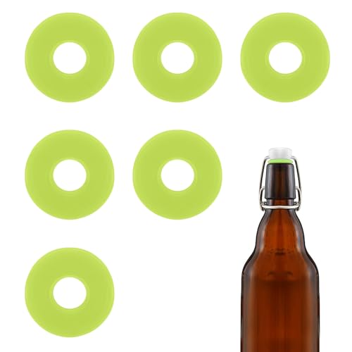 6pcs Dopamine color Silicone Gaskets Washers Seals for Cap Swing Flip Top Bottle for Home Brew Beer Soda Bottle Sealingflat,no cover (Lime Green) - color: Lime Green