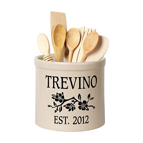 Personalized 2 Gallon Crock Pot. Two lines of text and flower branch design