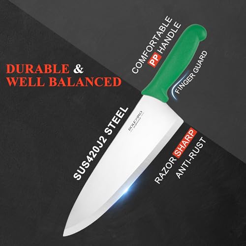 10 inch Japanese High Carbon Stainless Steel Chef Knife, Professional Sharp Wide Cook Knife with Non-slip Ergonomic Handle, for Kitchen Home Restaurant (Green) - color: Green