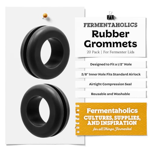 Fermentaholics Airlock Fermentation Replacement Grommets for Fermenter Lid – 20 Pack Grommet Fits 1/2 Inch Hole, For Standard 3/8 in Airlocks, Beer, Wine, Cider, Mead, Fermented Foods (Black) - color: Black