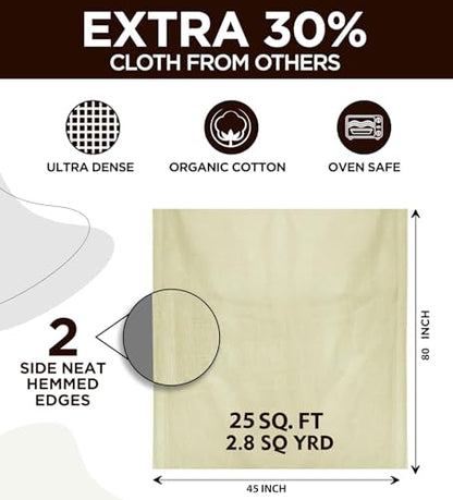 Cheese Cloths 100 Grade, 80X45 Inches- 24 Sq Feet Pure Cotton- 2.8 Sq Yard Reusable Fine Mesh Hemmed 2 Edges Muslin Cloth, Cheesecloth For Straining Cooking, Baking, Cheese Making, Sprouting, Steaming - size: 2.8 Sq Yards