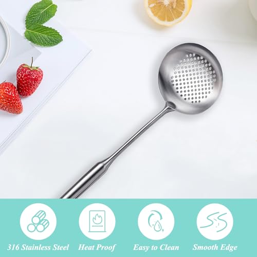 Slotted Spoon, Stainless Steel Strainer Metal Skimmer Spoon for Cooking, Long Handle Food Strainer, Kitchen Utensil Large Fryer Scoop with Holes for Draining Stirring Serving Frying - style: Slotted Spoon